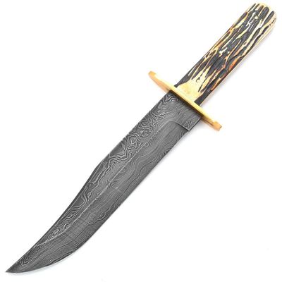 American Damascus Bowie Knife with Genuine India Stag Bone Handle