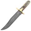 American Damascus Bowie Knife with Genuine India Stag Bone Handle view 1