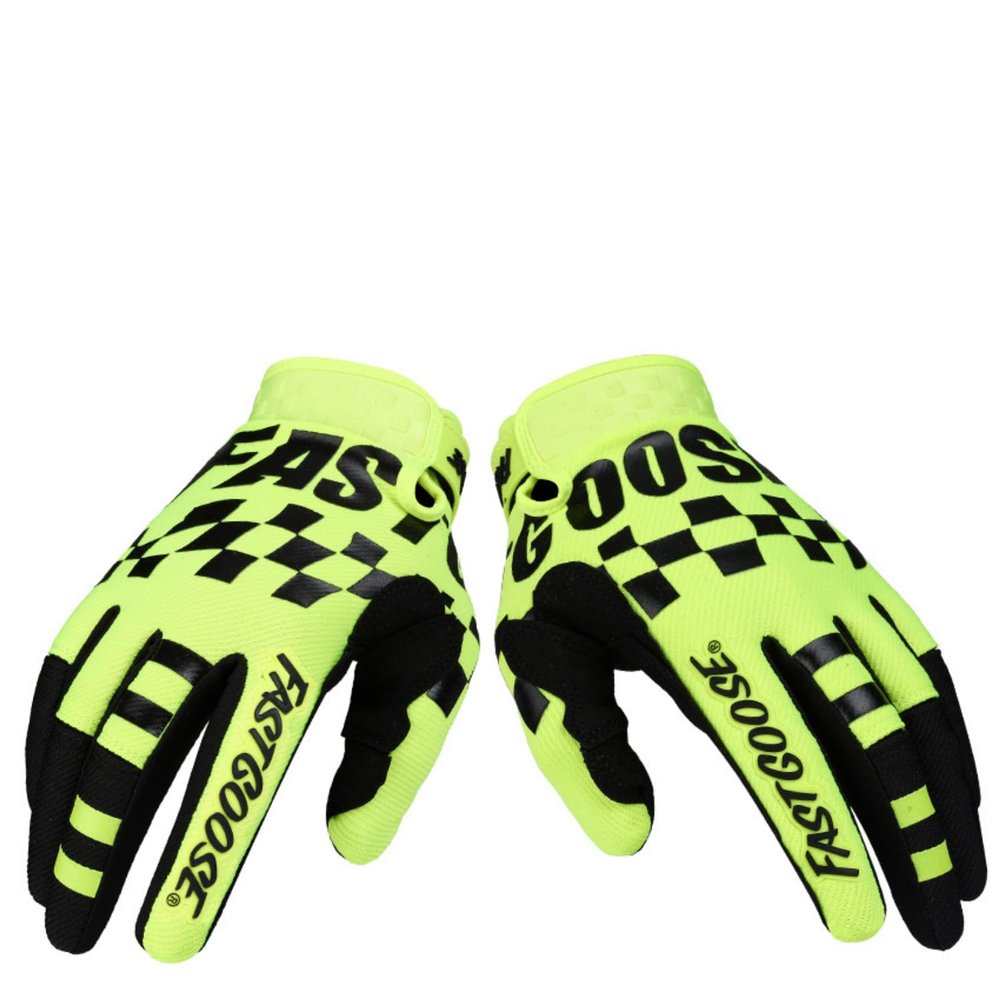 EXCEREY Square Grid MTB Motorcycle Bicycle Full Finger Off-Road Racing Gloves Outdoor Sports for Men Women & Mountaineering (Fluorescent Green, S)