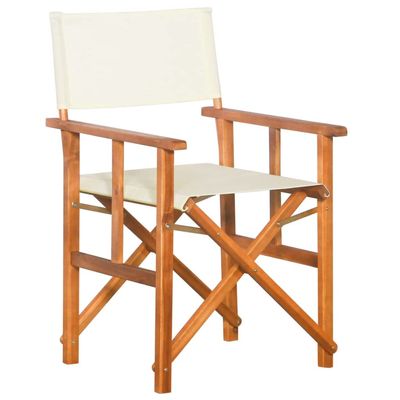 GOLINPEILO Foldable Director's Chair with Solid Acacia Wood Frame and Cream Fabric Seat, Outdoor Camping Chair for Picnic, Hiking, Fishing, 21.6"x22"x34.6" -AA