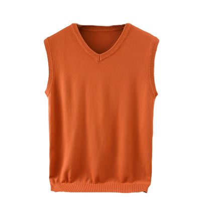 Men's Knitted Vest - Classic Style Men Knitwear Pullover Sweater Waistcoat Casual Loose Vintage Simple Autumn Winter Warm Business Office Tops Clothes,Orange,XL