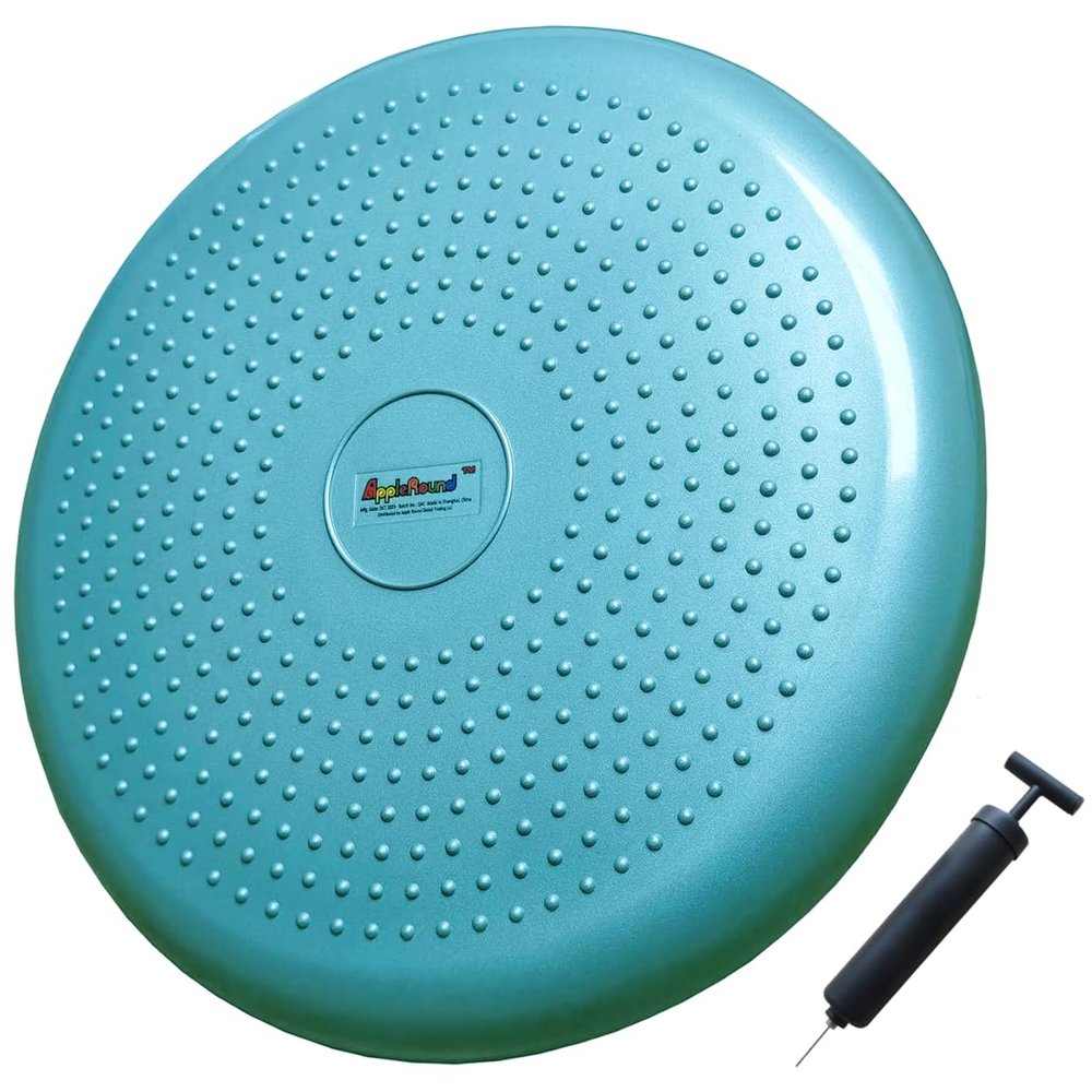 AppleRound Inflated Wobble Cushion with Hand Pump, Air Stability Board (Extra Thick), Core Balance Disc for Adults, Sensory Wiggle Seat for Kids, Flexible Seating for All Age, 13.5in / 34cm Diameter
