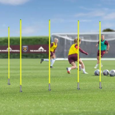 5/10/15/20 Pack Soccer Agility Poles - Yellow PVC Bendable Slalom Sticks for Football Training - Outdoor Sports & Fitness Equipment - Kids & Adults - Spring Loaded Poles