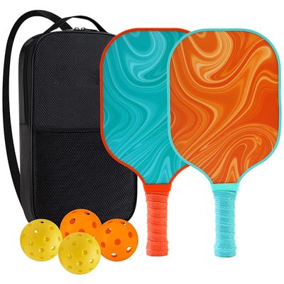 Pickleball Paddlespico Racket 2 Piece Set - Fibreglass Racket Set with Ergonomic Grip and Carrying Case for Beginners and Professionals (Single Orange Racket+Single Green Racket+4balls+1bag)