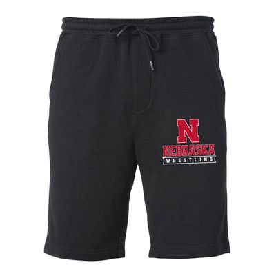 CornBorn Nebraska Shorts - Husker Premium Fleece Nebraska Wrestling - Black - Large