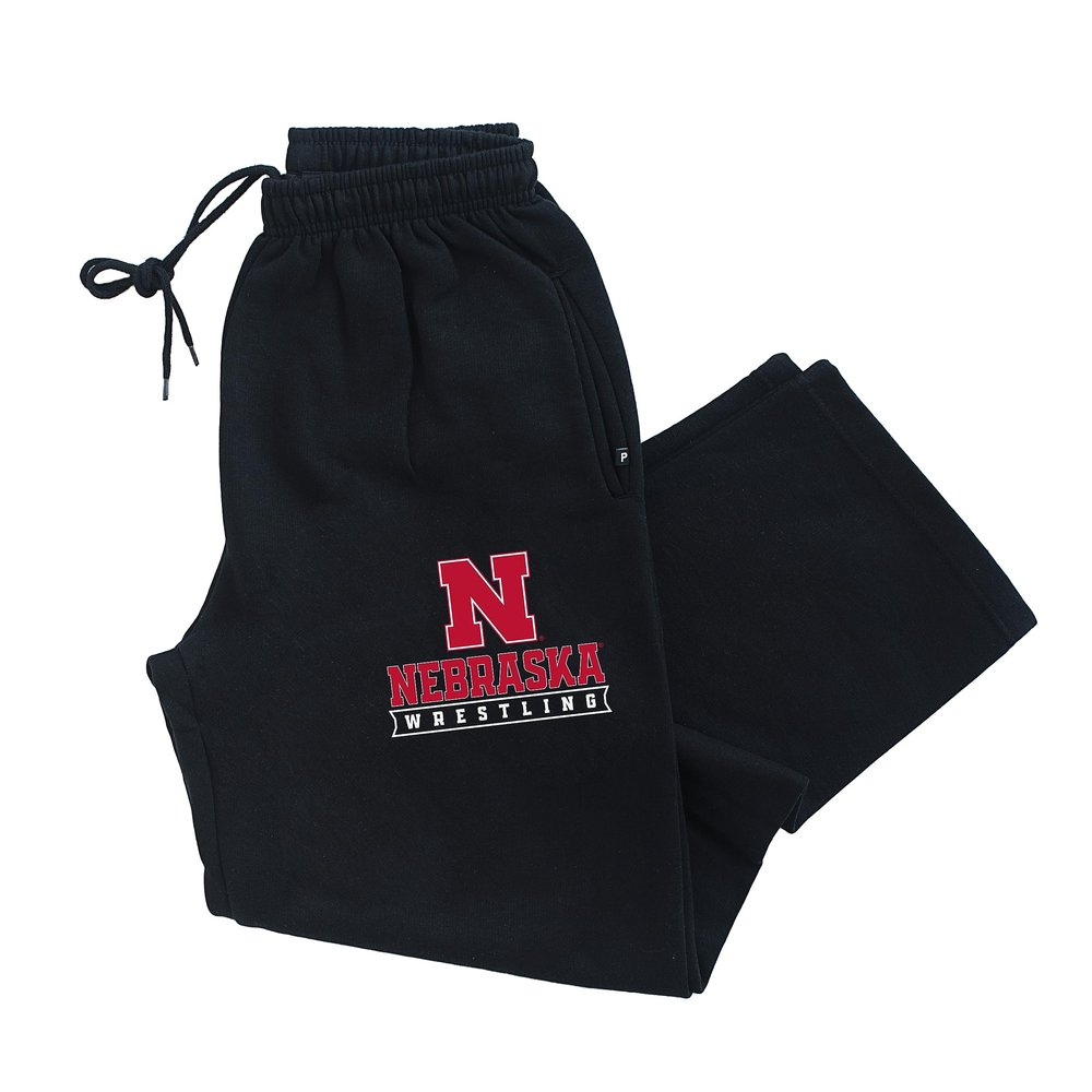 CornBorn Nebraska Cornhuskers Sweatpants - Premium Fleece Nebraska Wrestling - Black - XL