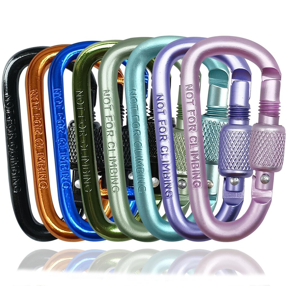 YUCHIYA 8 Pack D-Shape Carabiner Clasp with Screw Gate, 2.2 Inch Mini Keychain Clip Key Chain Buckle, Aluminum Alloy Keyrings Hook for Outdoor Hiking not for Climbing (D with Screw, Multicolor)
