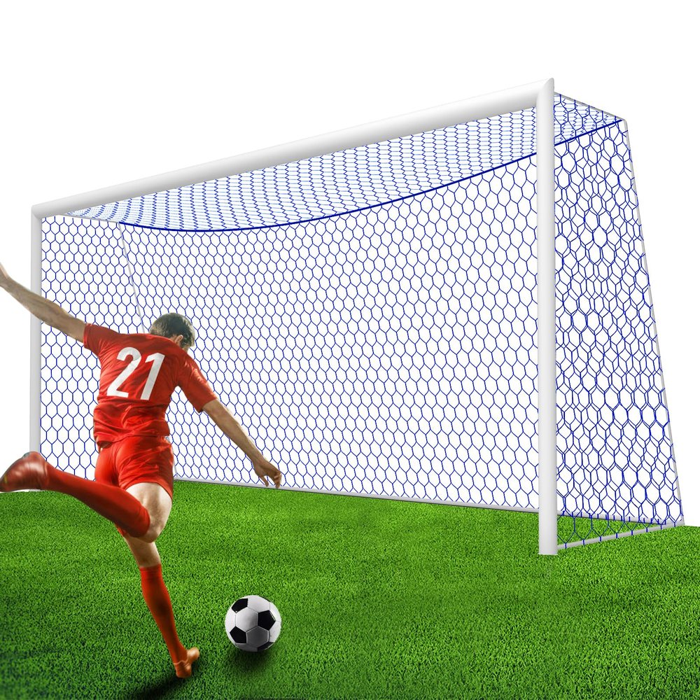 YUXUXU Professional Soccer Goal Net Replacement 24x8FT [8.4lbs, 4mm Nylon], Upgraded Weather Resistance, Enhanced Break Strength, Superior Abrasion Resistance- Blue (Net Only)
