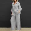Two Piece Outfits Women Oversized Sweatshirt Cottom Linen Shirts Wide Leg Pants Sweatsuits Fall Clothes 2023 Lounge Set view 2