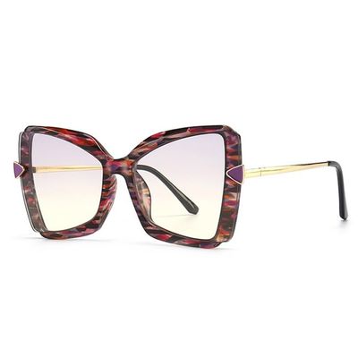 HPIRME Vintage Oversized Arrow Cat Eye Sunglasses For Women Flower Print Alloy Sun Glasses Female Big Shades,purple yellow,One size