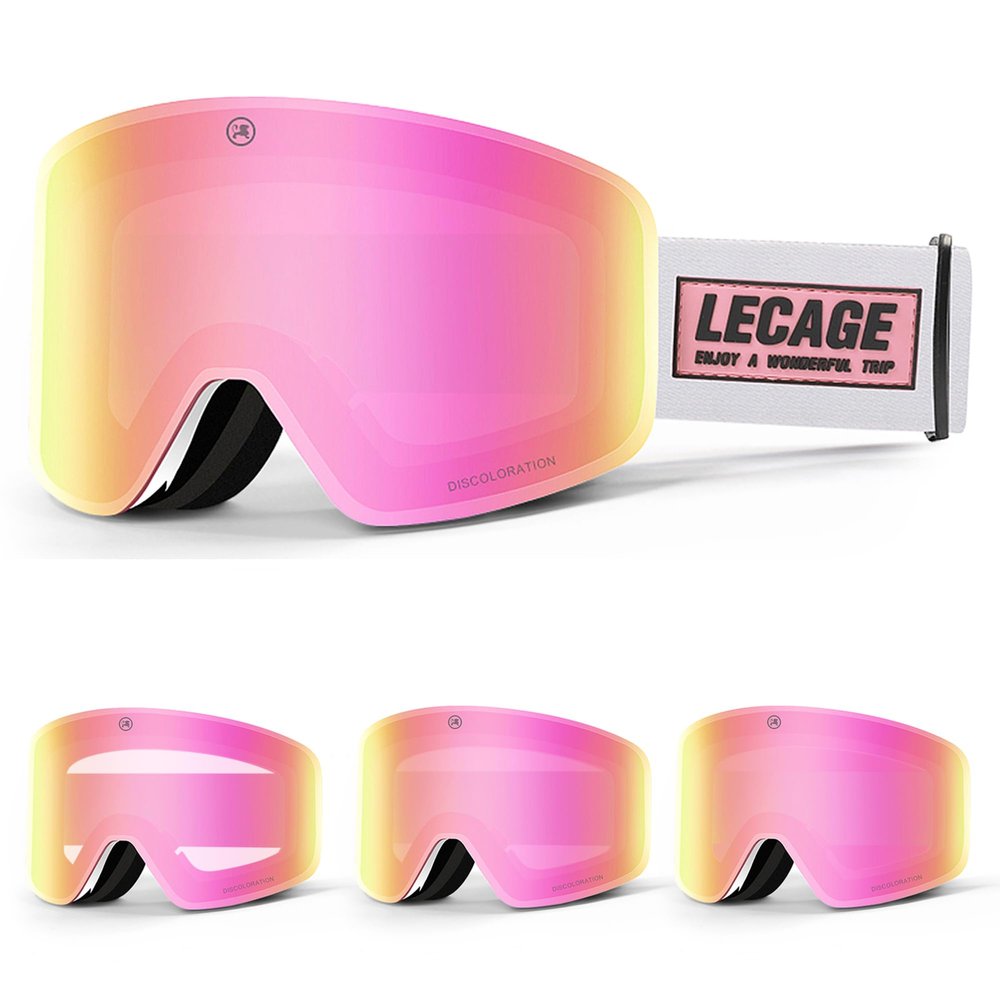 LECAGE Ski Goggles Photochromic Light Adaptive Lens Frameless Snow/Snowboard Goggles UV Protection for Men Women