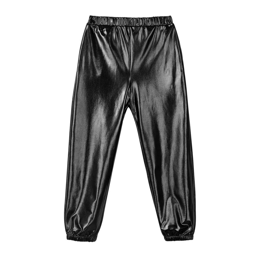 Alvivi Kids Girls Glossy Metallic High Waist Dance Pants Hip Hop Performance Bottoms Sweatpants Black 8 Years