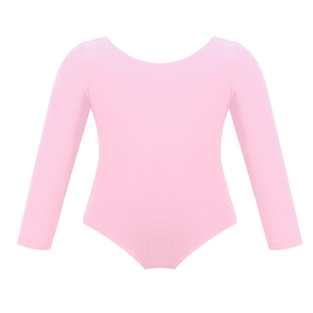 Hedmy Girls Gymnastics Leotards - Long Sleeve Leotard for Kids Basic Ballet Dance Costume One Piece Bodysuit Pink 8 Years