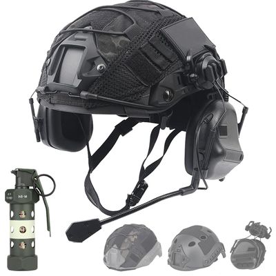 SIANKO Paintball Airsoft Fast PJ Helmet Set,with Tactical Headset Helmet Cover Dummy Flashbang Model Light,for Hunting CQB Cs Military Games (Black/L)