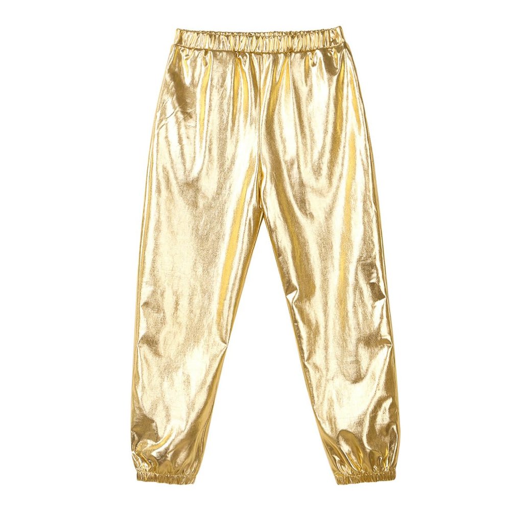 Alvivi Kids Girls Glossy Metallic High Waist Dance Pants Hip Hop Performance Bottoms Sweatpants Gold 10 Years