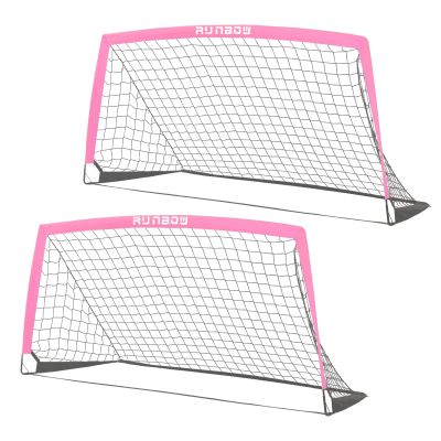 RUNBOW 6x4 ft Portable Kids Soccer Goal for Backyard Practice Soccer Net with Carry Bag (6x4 FT, 2 Pack, Pink)