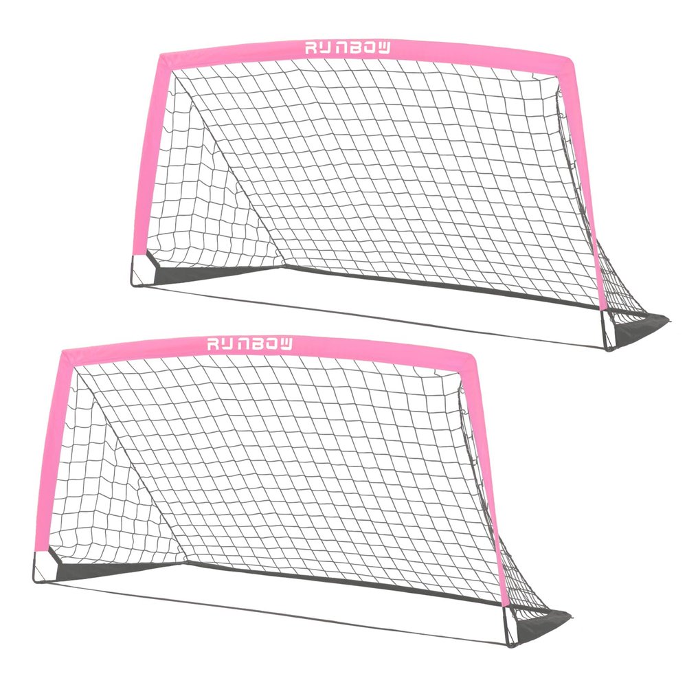 RUNBOW 6x4 ft Portable Kids Soccer Goal for Backyard Practice Soccer Net with Carry Bag (6x4 FT, 2 Pack, Pink)
