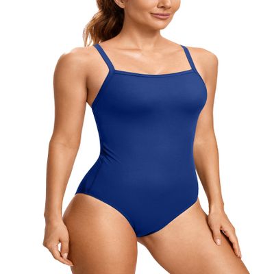 SYROKAN Women's One Piece Swimsuit Athletic Competitive Racerback Sport Swimwear Training Bathing Suit Waves Blue 34