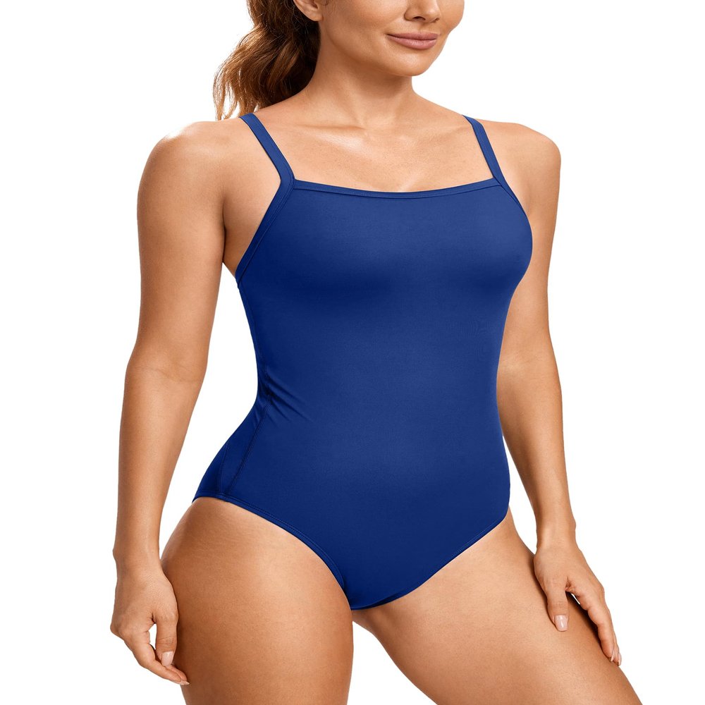 SYROKAN Women's One Piece Swimsuit Athletic Competitive Racerback Sport Swimwear Training Bathing Suit Waves Blue 34