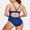 SYROKAN Women's One Piece Swimsuit Athletic Competitive Racerback Sport Swimwear Training Bathing Suit Waves Blue 34 view 2
