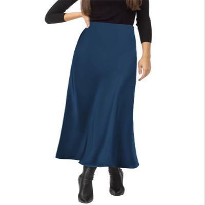 Amy Babe Women's Satin Silky High Waist Maxi Skirt Elegant Elastic Waistband A Line Long Skirts (Navy, XX-Large)