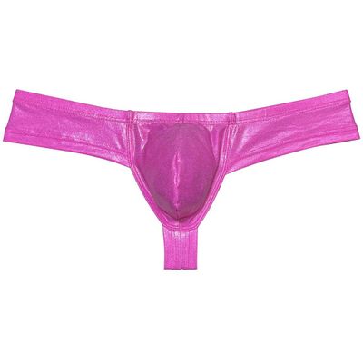 OROCOJUCO Men's Metallic Shiny Cheeky Briefs Underwear Male Pouch Soft Underpants Ultra Hight Cut Brazilian Bikini Pink XL