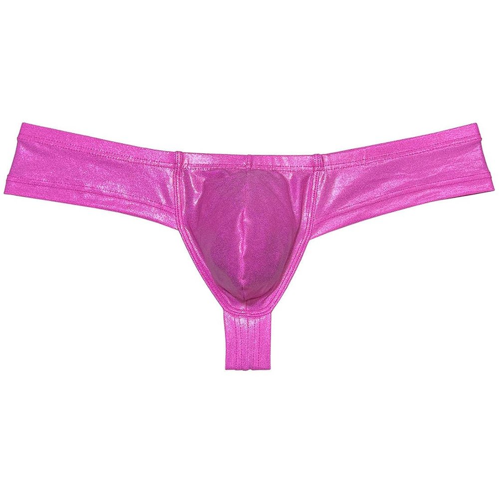 OROCOJUCO Men's Metallic Shiny Cheeky Briefs Underwear Male Pouch Soft Underpants Ultra Hight Cut Brazilian Bikini Pink XL