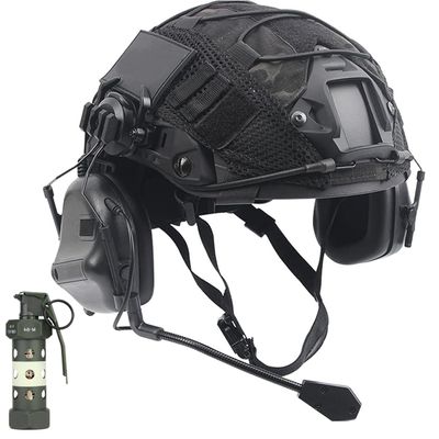 Fast PJ Tactical Helmet Set for Paintball Airsoft Hunting CQB Cs Military Games,with Tactical Headset Helmet Cover Dummy Flashbang Model Light (Black/L)