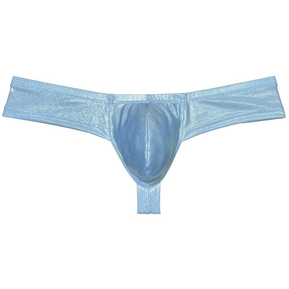 OROCOJUCO Men's Metallic Shiny Cheeky Briefs Underwear Male Pouch Soft Underpants Ultra Hight Cut Brazilian Bikini Blue Gray M