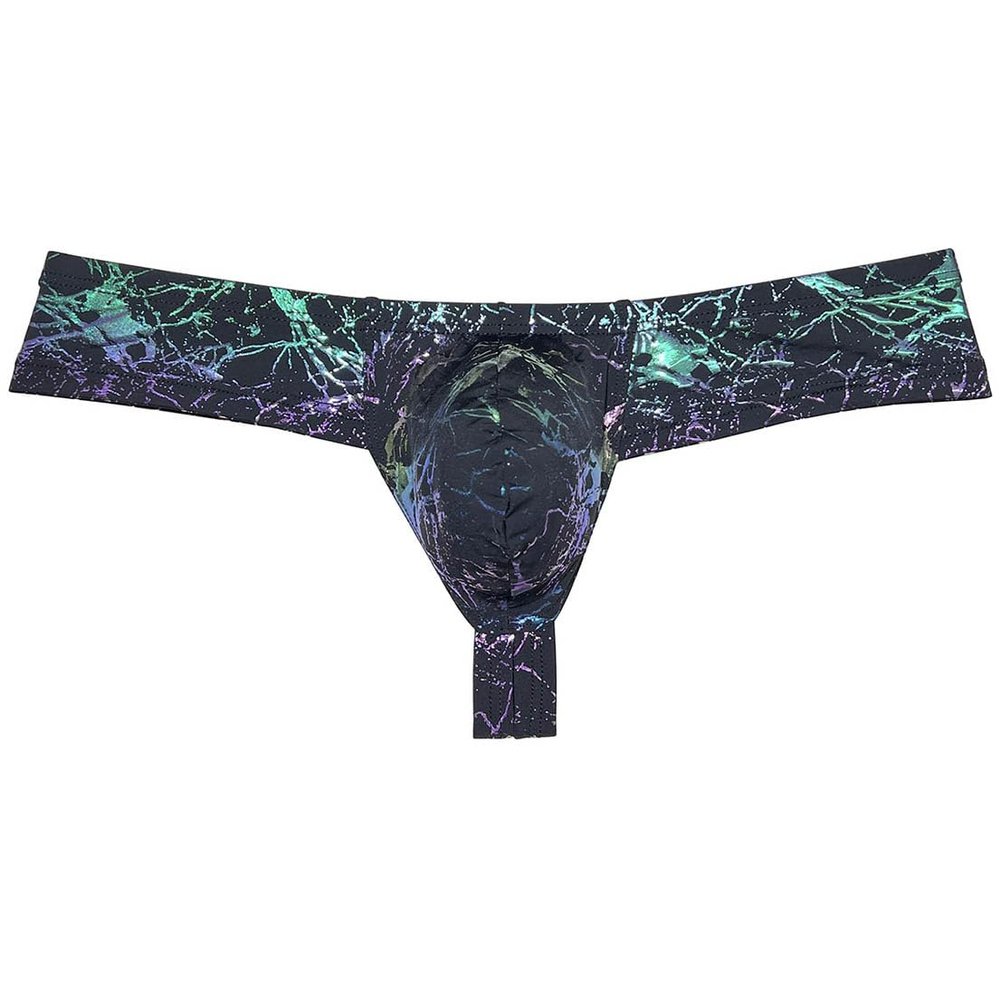 OROCOJUCO Men's Metallic Shiny Cheeky Briefs Underwear Male Pouch Soft Underpants Ultra Hight Cut Brazilian Bikini Scrawl Black M