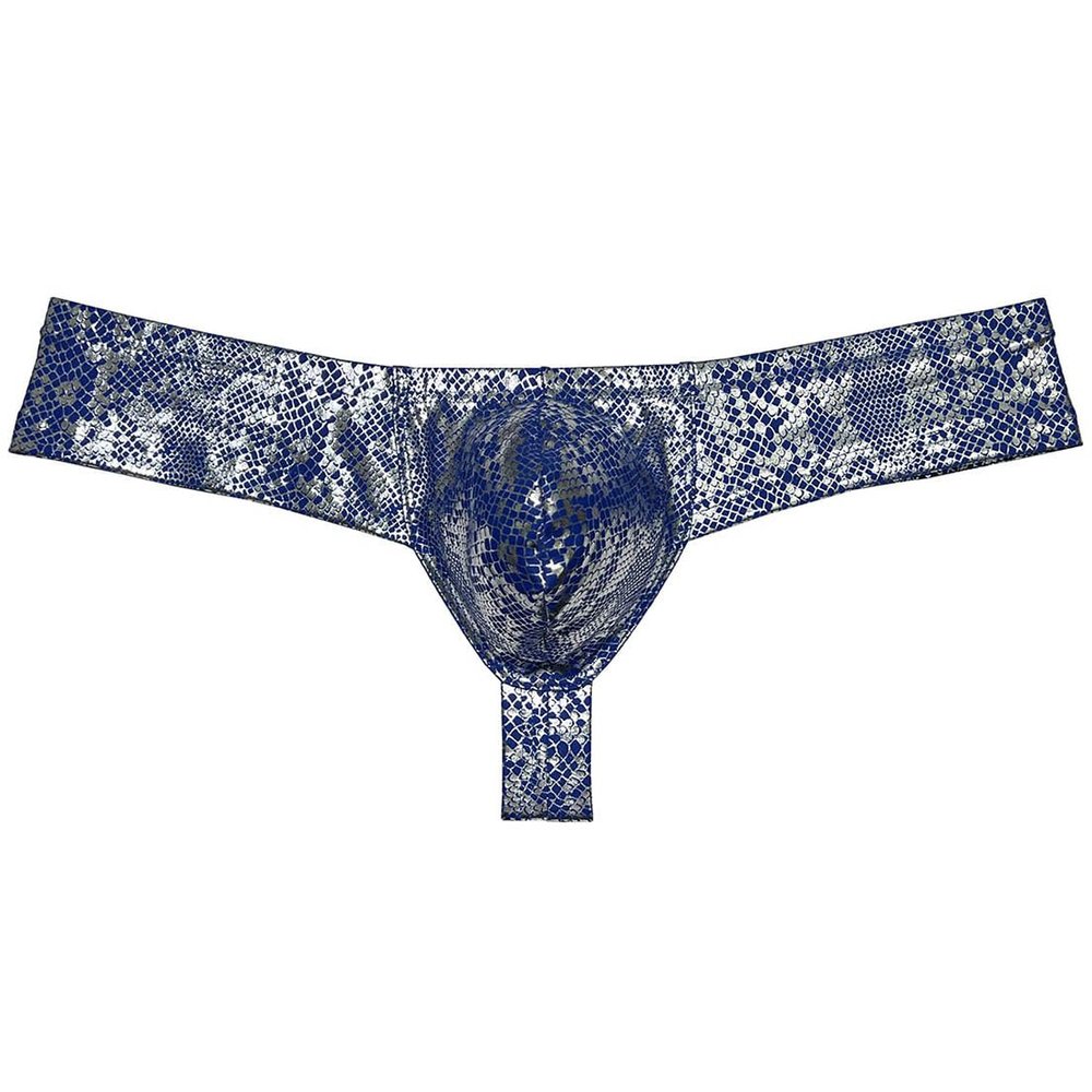 OROCOJUCO Men's Metallic Shiny Cheeky Briefs Underwear Male Pouch Soft Underpants Ultra Hight Cut Brazilian Bikini Blue with Silver XL