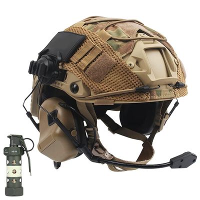 Fast PJ Tactical Helmet Set for Paintball Airsoft Hunting CQB Cs Military Games,with Tactical Headset Helmet Cover Dummy Flashbang Model Light (Tan/M)