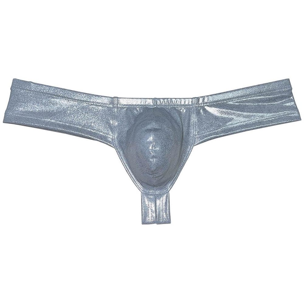 OROCOJUCO Men's Metallic Shiny Cheeky Briefs Underwear Male Pouch Soft Underpants Ultra Hight Cut Brazilian Bikini Light Gray XL