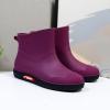 Rainshoes Women Short Tube Plush Thermal Water Shoes Shoes Fashion Women Rain Boots Mens Rubber Boots (Purple, 7) view 4