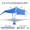 Beach Canopy Tent Shade with Sidewalls 10x10FT, 6.6FT Tall, UPF50+ Sun Shelter, Windproof & Water Resistant, Includes Guylines Sand Shovel Stability Poles, Easy Up for Beach Outdoor Camping Backyard view 4
