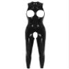 Fldy Womens Patent Leather Bodysuit Zipper Catsuit Clubwear Mock Neck Full Body Suit Costume Black Medium view 1
