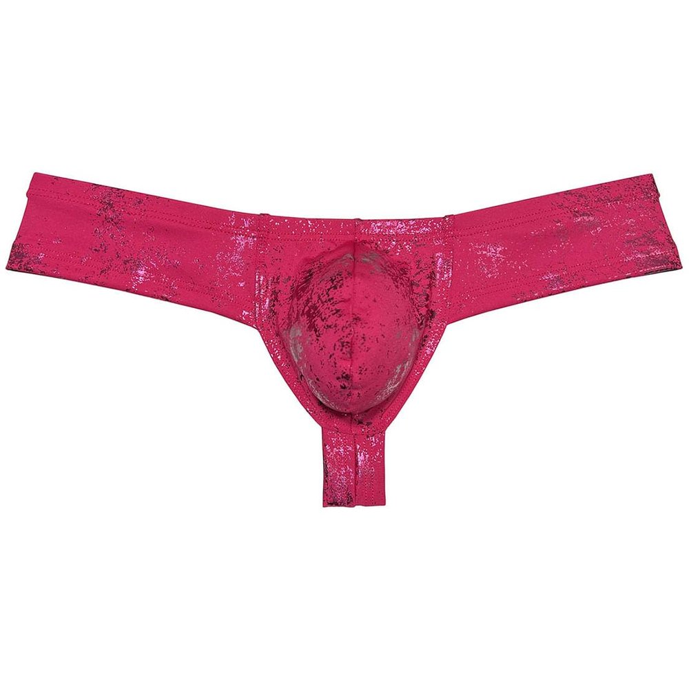 OROCOJUCO Men's Metallic Shiny Cheeky Briefs Underwear Male Pouch Soft Underpants Ultra Hight Cut Brazilian Bikini Light Wine Red M