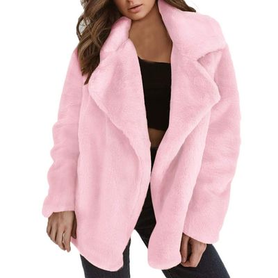 Akivide Women Loose Faux Fur Warm Coat Trendy Winter Fuzzy Fleece Sherpa Lightweight Button Lapel Jacket Clothes