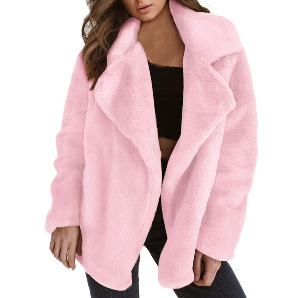Akivide Women Loose Faux Fur Warm Coat Trendy Winter Fuzzy Fleece Sherpa Lightweight Button Lapel Jacket Clothes