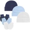 Baby Hats and Mittens Infant Cotton eanie Gloves No Scratch Set Newborn ospital Hat for Boys Girls (Navy, One Size) view 2