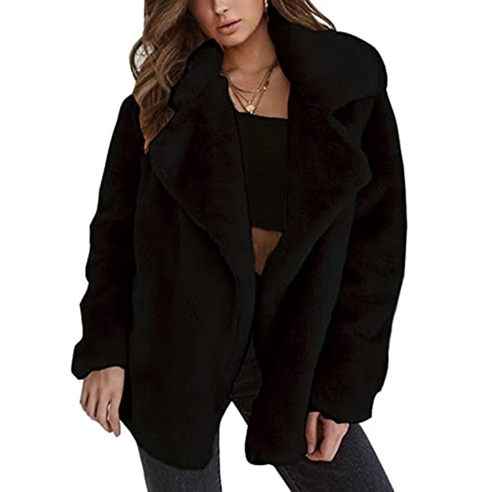 Akivide Women Loose Faux Fur Warm Coat Trendy Winter Fuzzy Fleece Sherpa Lightweight Button Lapel Jacket Clothes