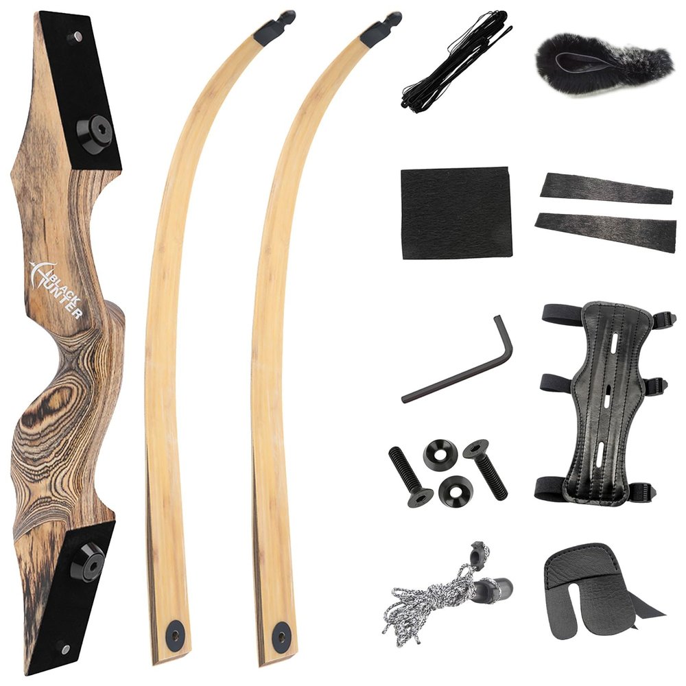 Archery 60" Black Hunter Wooden Recurve Bow - Right Handed, 20-60lbs for American Hunting & Shooting Practice (Burlywood, 35 Lbs)