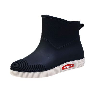 Rainshoes Women Short Tube Plush Thermal Water Shoes Shoes Fashion Women Rain Boots Mens Rubber Boots (Black, 8)