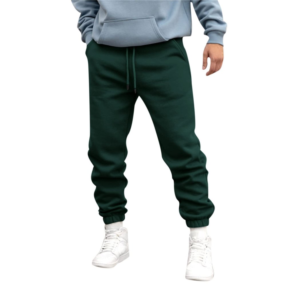 XUETON Mens Fleece Jogger Sweatpants Relaxed Fit Drawstring Athletic Sports Gym Sweat Pants Workout Running Jogging Winter Heavyweight Casual Baggy Harem Pants Trousers Green