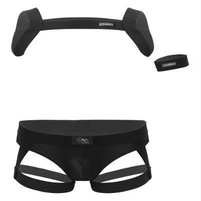 Fldy Men's Jockstrap Wrestling Singlet Buckle Pouch Leotard Underwear Harness Bodysuit Jumpsuits Black C Medium