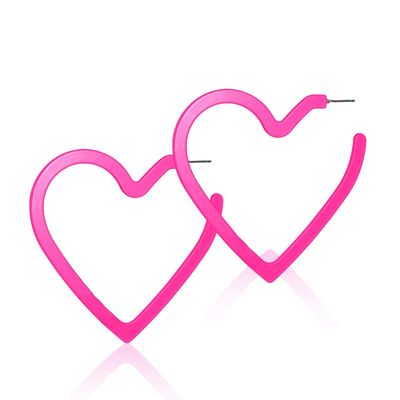 70mm Hot Pink Heart Big Hoop Earring Acrylic Open Large Hoop Earrings C Shape Trendy Earrings Lightweight Statement Ear Jewelry Earring For Women