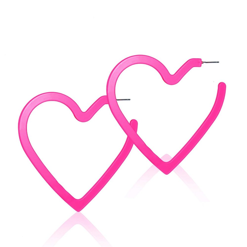 70mm Hot Pink Heart Big Hoop Earring Acrylic Open Large Hoop Earrings C Shape Trendy Earrings Lightweight Statement Ear Jewelry Earring For Women