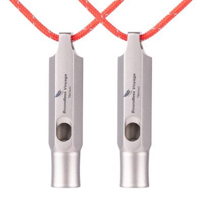 Boundless Voyage Titanium Whistle Emergency Survival Safety Whistles with Lanyard Loud for Outdoor Camping Hiking Coaches Training Sports Keychain Whistle (2 PCS - Ti9015)