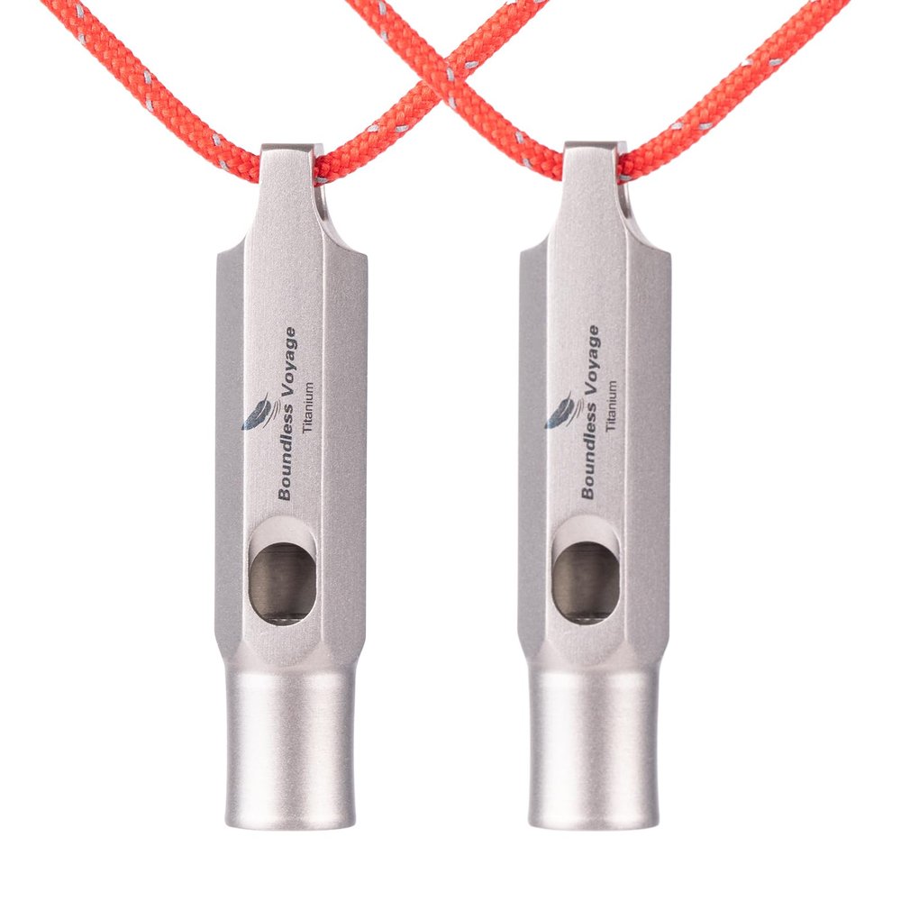 Boundless Voyage Titanium Whistle Emergency Survival Safety Whistles with Lanyard Loud for Outdoor Camping Hiking Coaches Training Sports Keychain Whistle (2 PCS - Ti9015)