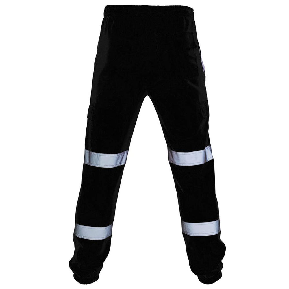 Mens Pioneer Reflective Safety Pants Lightweight Baggy High Visibility Safety Work Pants Outdoor Waterproof Rain Pants Trousers Black